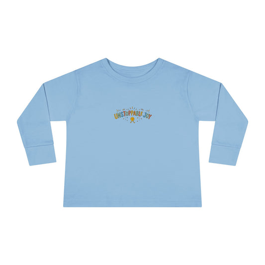 "Unstoppable Joy" Toddler Long Sleeve Tee — Sunny Doodle Lettering | Uplifted By Design™ Cerebral Palsy & Adaptive Movement Shirt