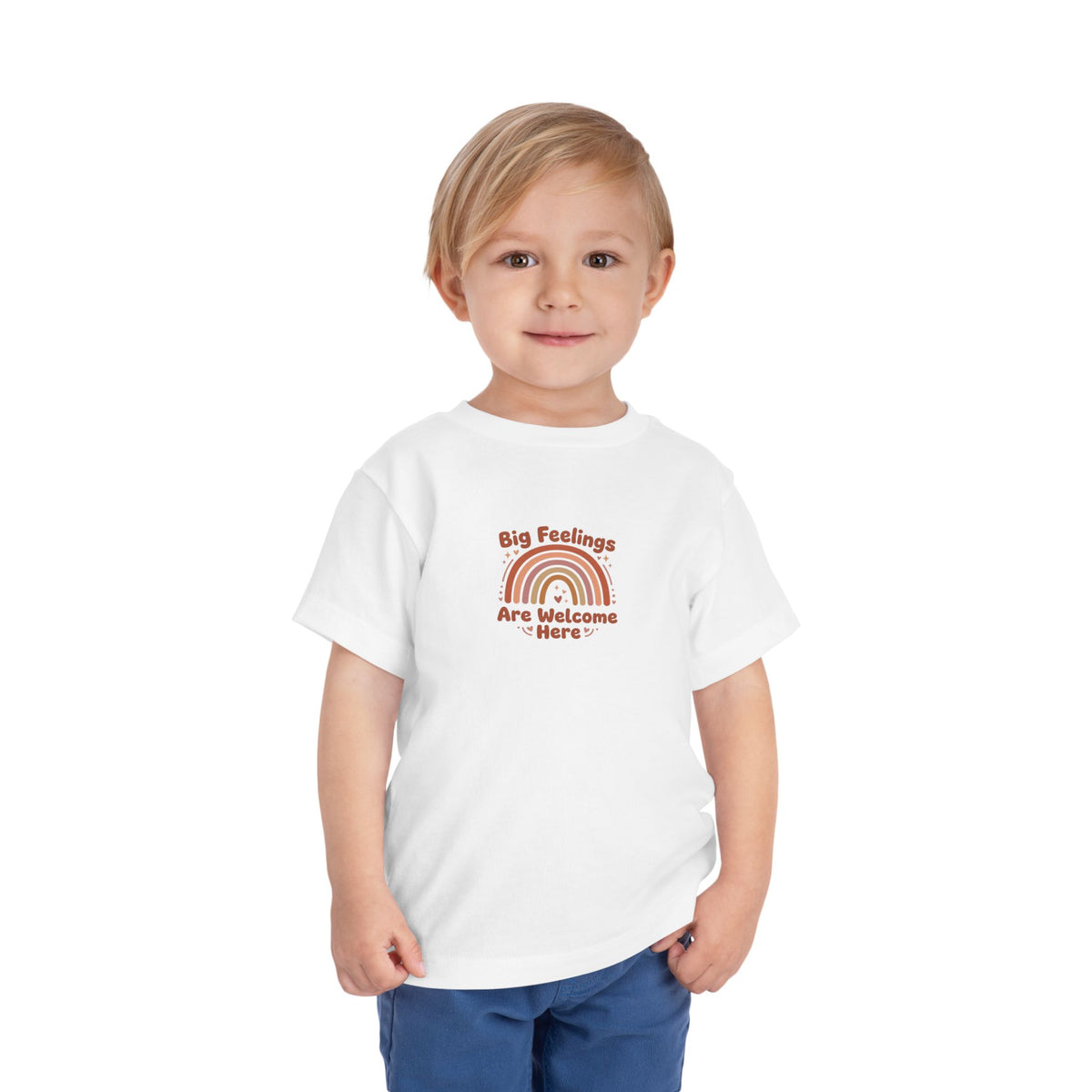 Big Feelings Are Welcome Here Toddler Shirt | Boho Rainbow Emotional Wellness Kids Tee