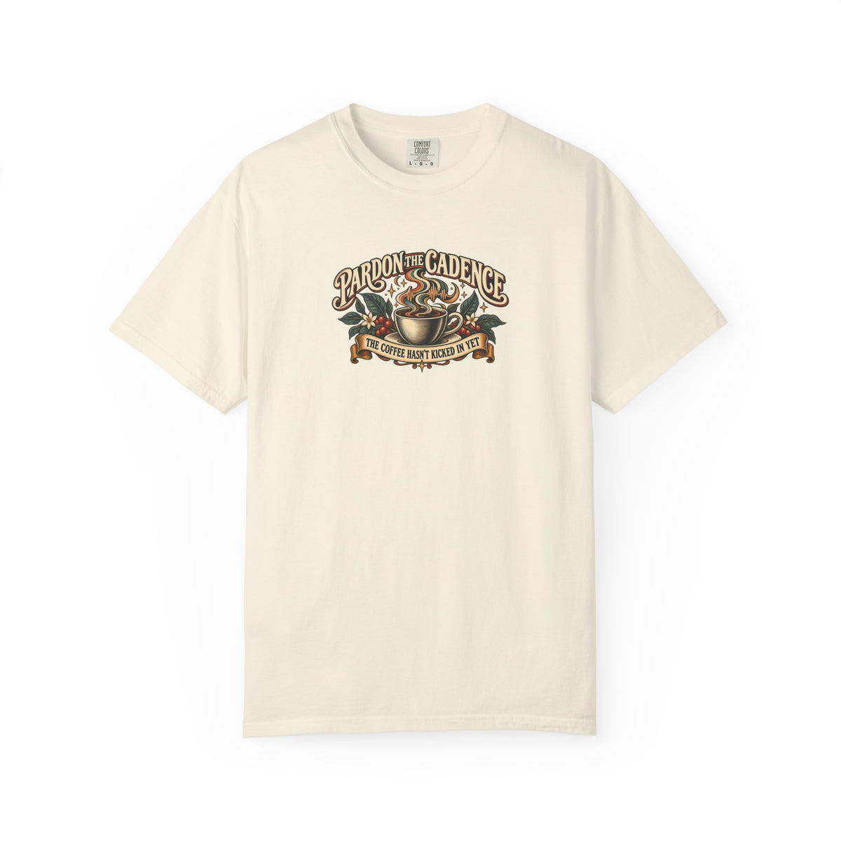 "Pardon the Cadence" Illustrated Edition Unisex T-Shirt — Vintage Coffee & Botanical Graphic | Uplifted By Design™ Cerebral Palsy & Speech Difference Tee