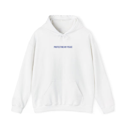 "Protecting My Peace" Unisex Hoodie — Minimal Blue Lettering | Uplifted By Design™ Mental Health & Emotional Wellbeing Hoodie