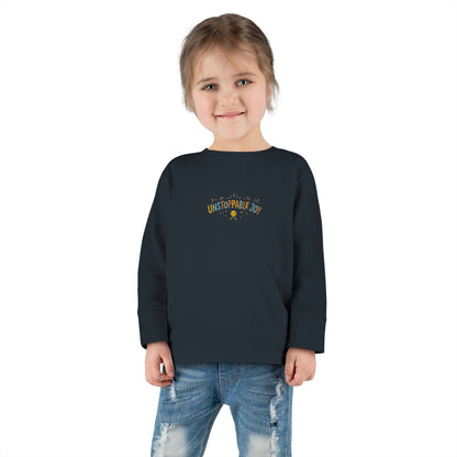 "Unstoppable Joy" Toddler Long Sleeve Tee — Sunny Doodle Lettering | Uplifted By Design™ Cerebral Palsy & Adaptive Movement Shirt