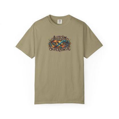 "Autism Is My Superpower" Illustrated Edition Unisex T-Shirt — Radiant Infinity & Starburst Graphic | Uplifted By Design™ Autism Acceptance & Neurodiversity Tee