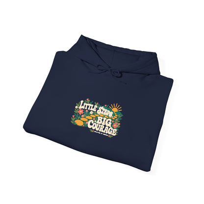 "Little Steps, Big Courage" Unisex Hoodie — Sunrise Path Graphic | Uplifted By Design™ Mental Health & Emotional Wellbeing Hoodie