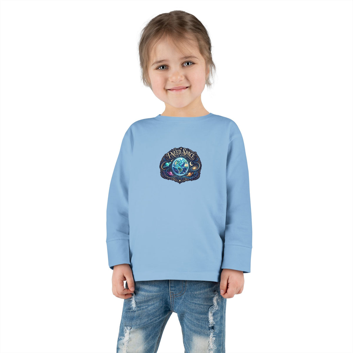 "I Need Space" Toddler Long Sleeve Tee — Cosmic Calm Planet | Uplifted By Design™ Autism Acceptance & Sensory Pride Shirt