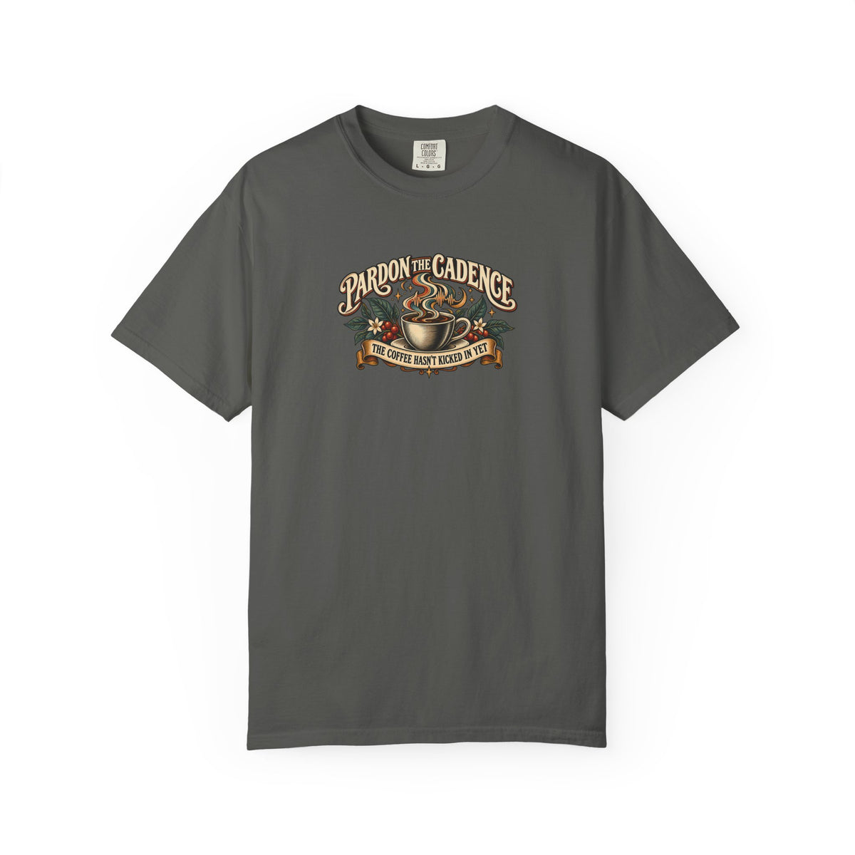 "Pardon the Cadence" Illustrated Edition Unisex T-Shirt — Vintage Coffee & Botanical Graphic | Uplifted By Design™ Cerebral Palsy & Speech Difference Tee