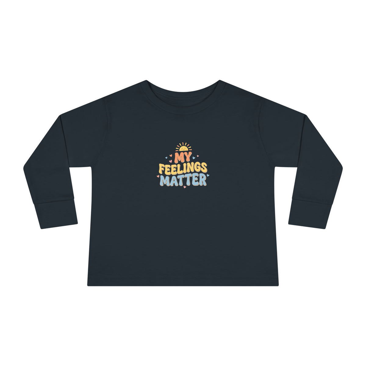 "My Feelings Matter" Toddler Long Sleeve Tee — Pastel Heart Lettering | Uplifted By Design™ Inspirational Kids Shirt