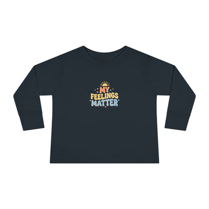 "My Feelings Matter" Toddler Long Sleeve Tee — Pastel Heart Lettering | Uplifted By Design™ Inspirational Kids Shirt