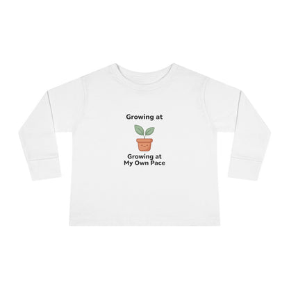 "Growing at My Own Pace" Toddler Long Sleeve Tee — Little Sprout Pot | Uplifted By Design™ Inspirational Kids Shirt
