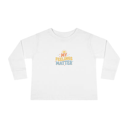 "My Feelings Matter" Toddler Long Sleeve Tee — Pastel Heart Lettering | Uplifted By Design™ Inspirational Kids Shirt