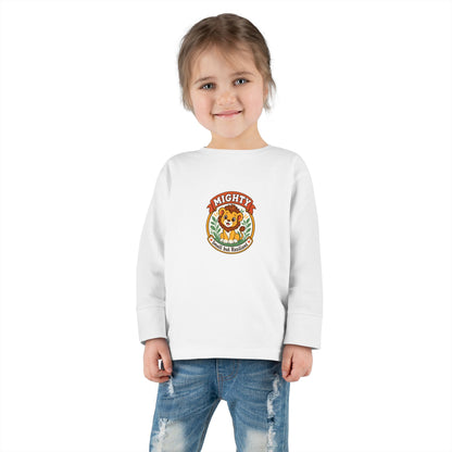 Mighty & Small but Resilient" Toddler Long Sleeve Tee — Cute Lion Design | Uplifted By Design™ Inspirational Kids Shirt