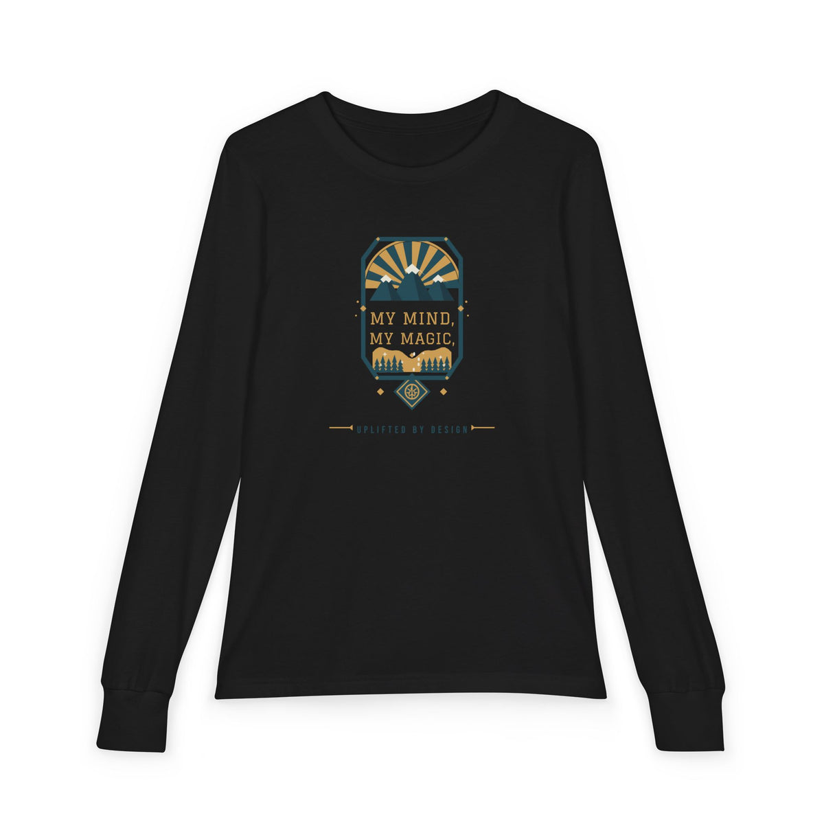 "My Mind, My Magic" Youth Long Sleeve Tee — Hand-Lettered Lockup | Uplifted By Design™ Autism Acceptance & Sensory Pride Shirt