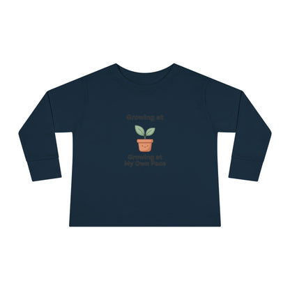 "Growing at My Own Pace" Toddler Long Sleeve Tee — Little Sprout Pot | Uplifted By Design™ Inspirational Kids Shirt