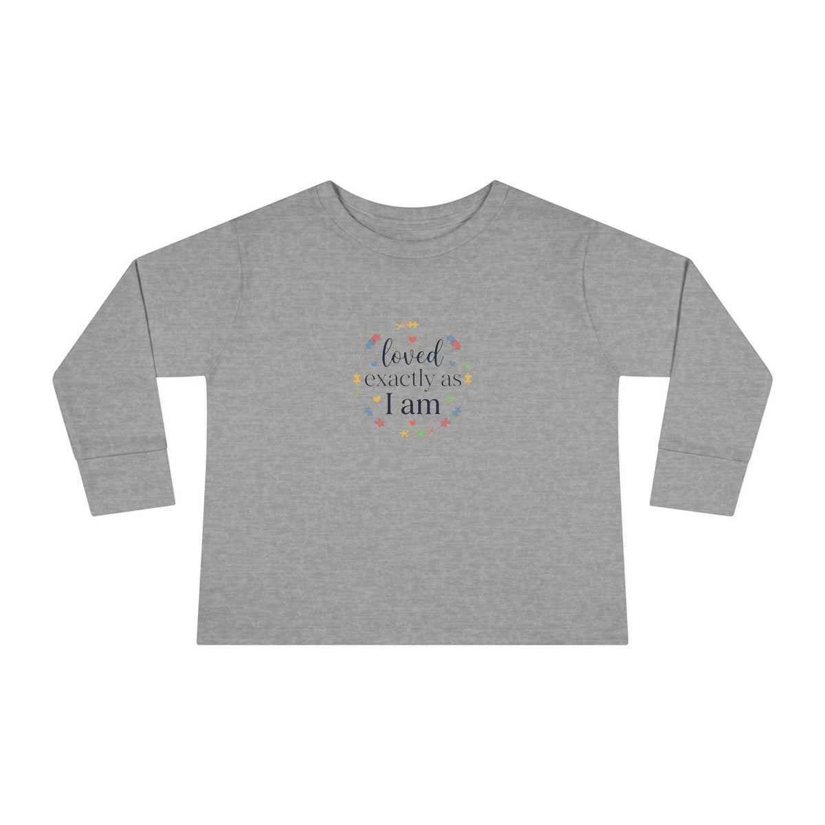"Loved Exactly As I Am" Toddler Long Sleeve Tee — Puzzle Heart Wreath | Uplifted By Design™ Autism Acceptance & Sensory Pride Shirt