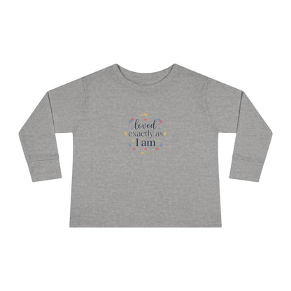 "Loved Exactly As I Am" Toddler Long Sleeve Tee — Puzzle Heart Wreath | Uplifted By Design™ Autism Acceptance & Sensory Pride Shirt