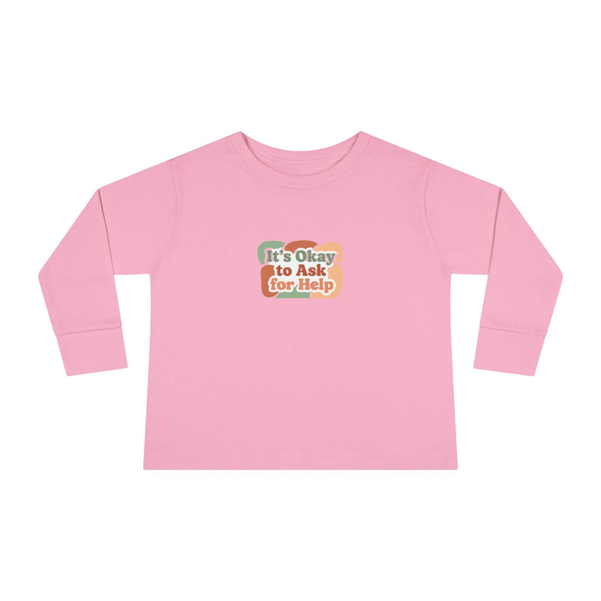 "It's Okay to Ask for Help" Toddler Long Sleeve Tee — Retro Layered Lettering | Uplifted By Design™ Inspirational Kids Shirt