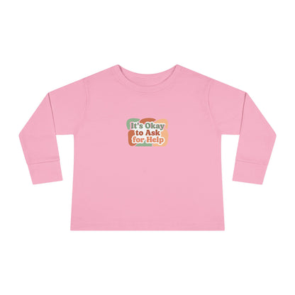 "It's Okay to Ask for Help" Toddler Long Sleeve Tee — Retro Layered Lettering | Uplifted By Design™ Inspirational Kids Shirt