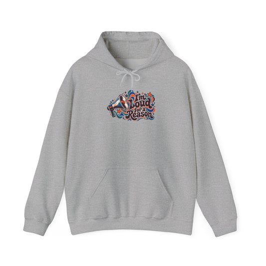 "I’m Loud for a Reason" Unisex Hoodie — Expressive Megaphone & Sound-Wave Graphic | Uplifted By Design™ Autism Acceptance & Sensory Pride Hoodie