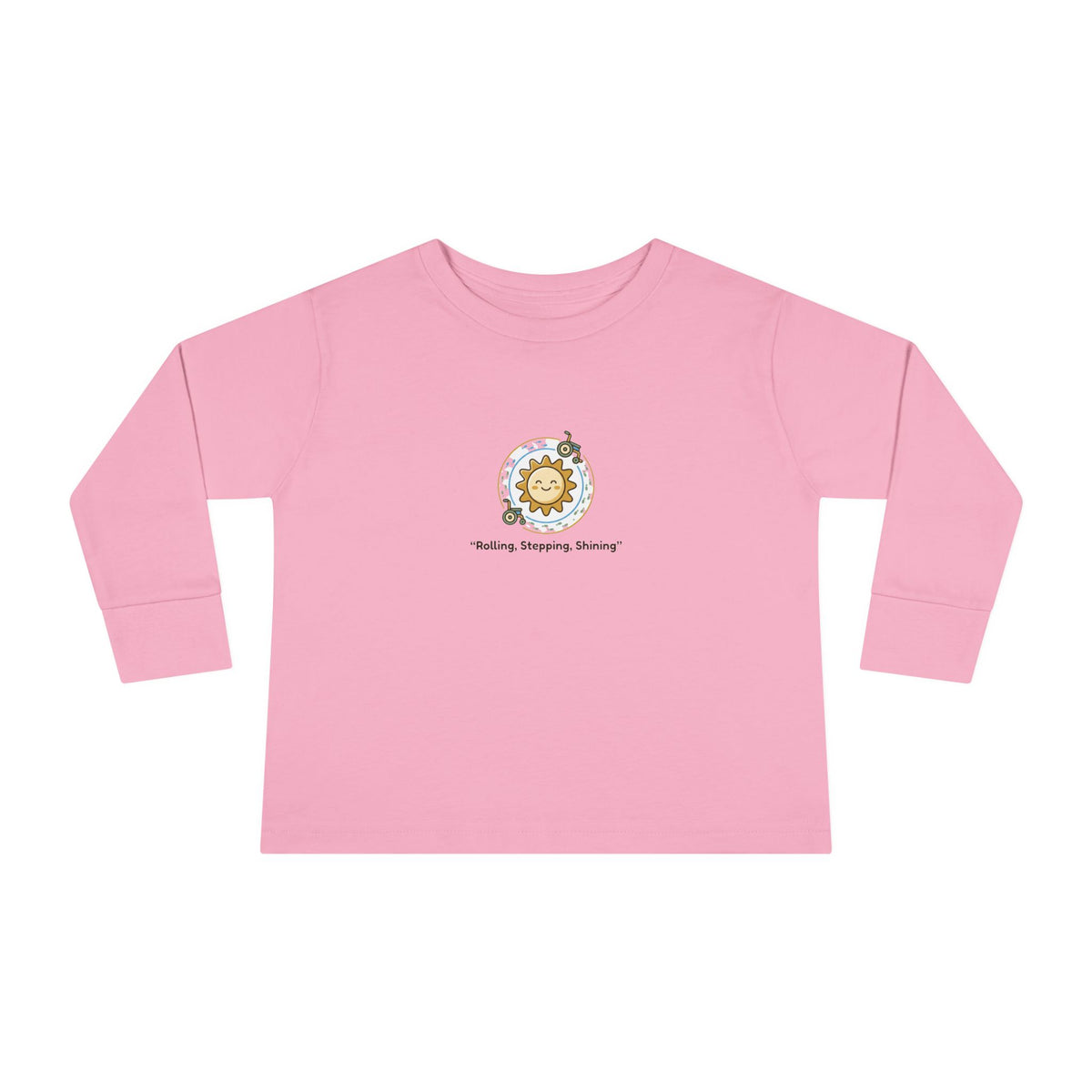 "Rolling, Stepping, Shining" Toddler Long Sleeve Tee — Adaptive Mobility Sun | Uplifted By Design™ Cerebral Palsy & Disability Pride Shirt