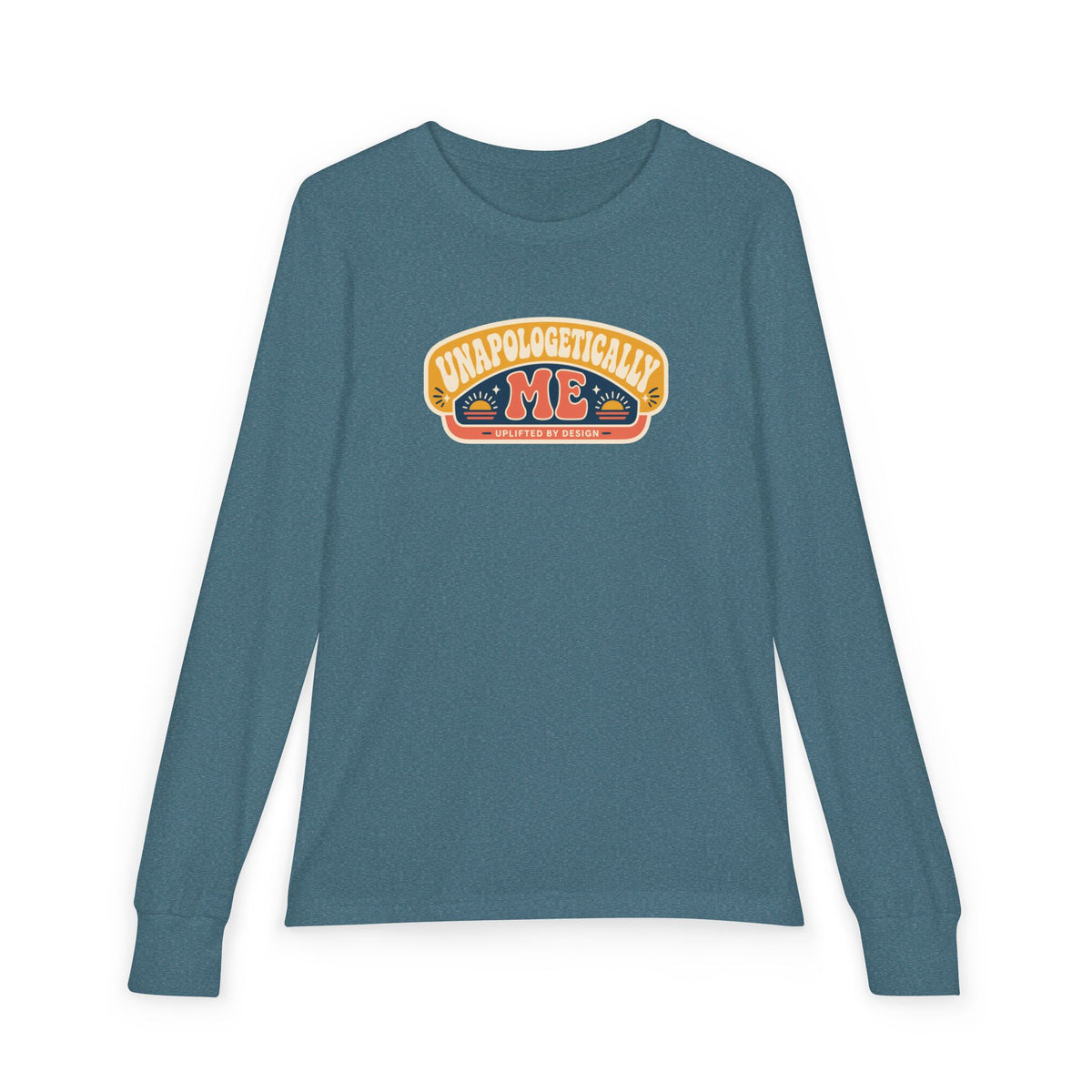 "Unapologetically Me" Youth Long Sleeve Tee — Retro Banner Crest | Uplifted By Design™ Autism Acceptance & Sensory Pride Shirt