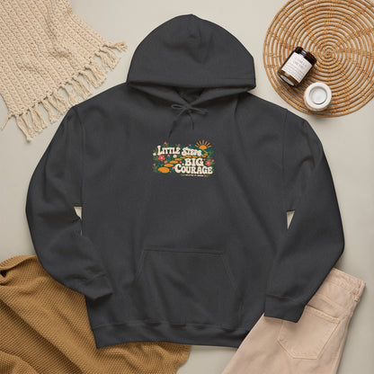"Little Steps, Big Courage" Unisex Hoodie — Sunrise Path Graphic | Uplifted By Design™ Mental Health & Emotional Wellbeing Hoodie