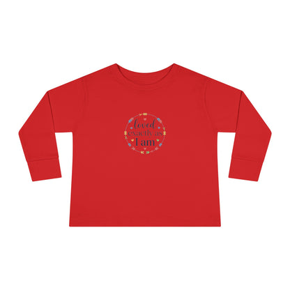 "Loved Exactly As I Am" Toddler Long Sleeve Tee — Puzzle Heart Wreath | Uplifted By Design™ Autism Acceptance & Sensory Pride Shirt