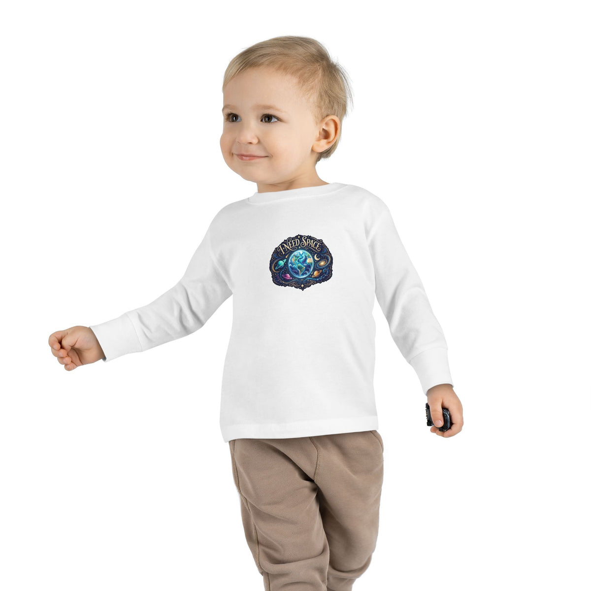 "I Need Space" Toddler Long Sleeve Tee — Cosmic Calm Planet | Uplifted By Design™ Autism Acceptance & Sensory Pride Shirt