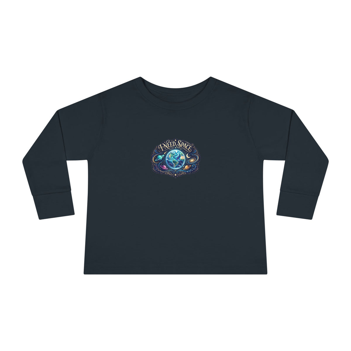"I Need Space" Toddler Long Sleeve Tee — Cosmic Calm Planet | Uplifted By Design™ Autism Acceptance & Sensory Pride Shirt