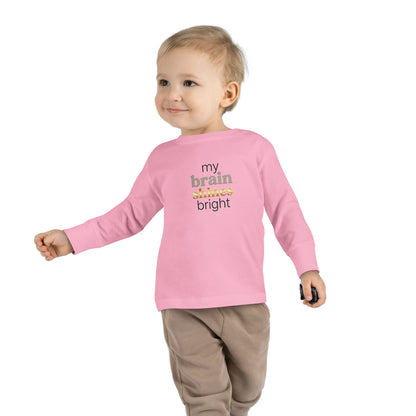 "My Brain Shines Bright" Toddler Long Sleeve Tee — Modern Shine Typography | Uplifted By Design™ Autism Acceptance & Sensory Pride Shirt