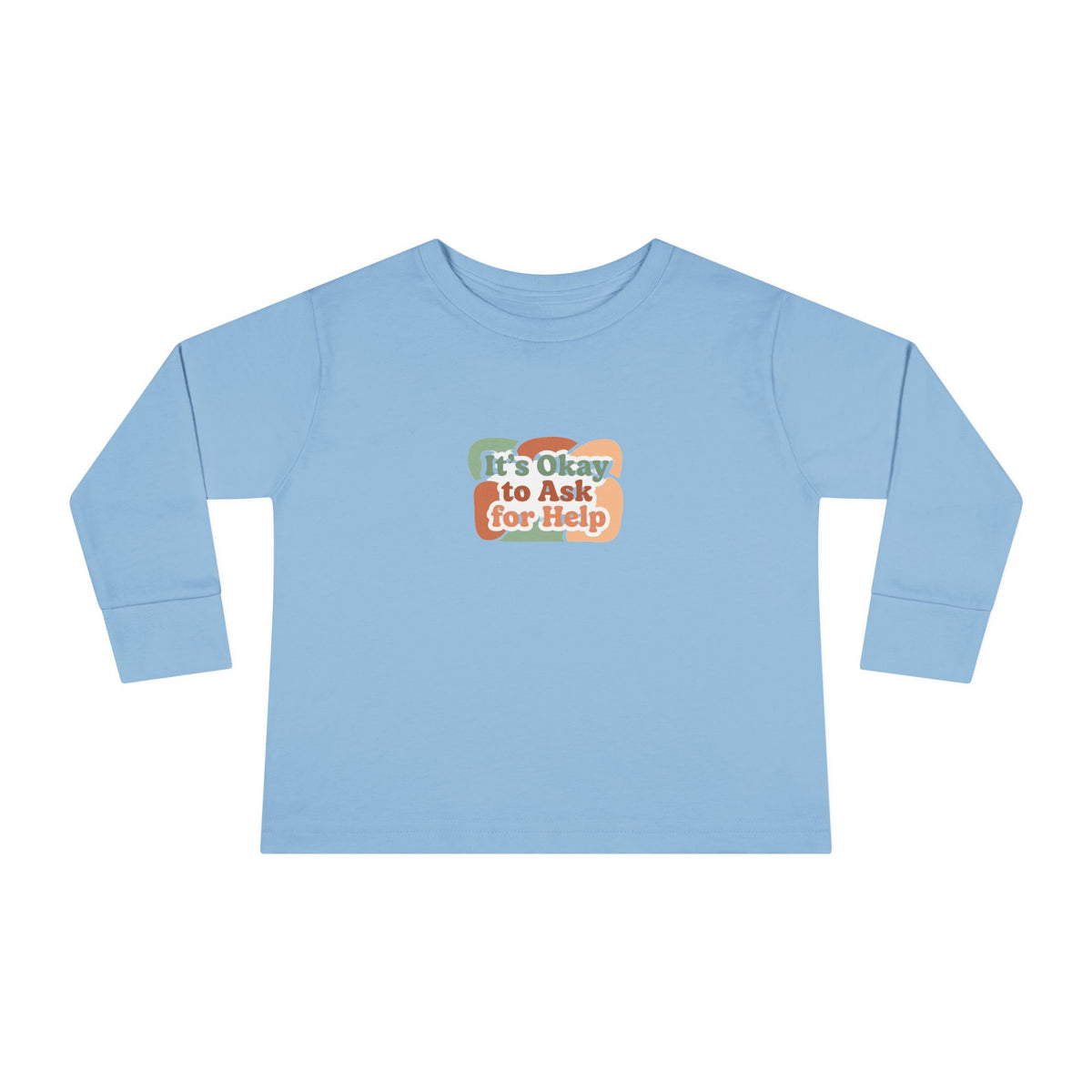 "It's Okay to Ask for Help" Toddler Long Sleeve Tee — Retro Layered Lettering | Uplifted By Design™ Inspirational Kids Shirt
