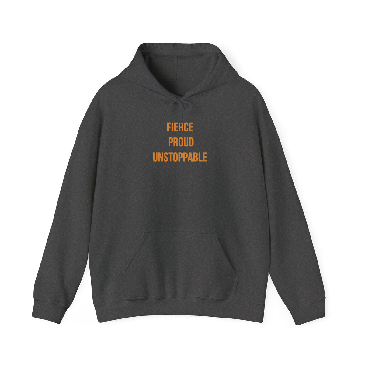 "Fierce, Proud, Unstoppable" Unisex Hoodie — Stacked Gold Lettering | Uplifted By Design™ Cerebral Palsy & Adaptive Movement Hoodie
