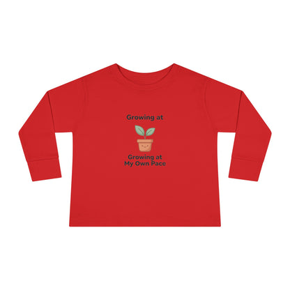 "Growing at My Own Pace" Toddler Long Sleeve Tee — Little Sprout Pot | Uplifted By Design™ Inspirational Kids Shirt