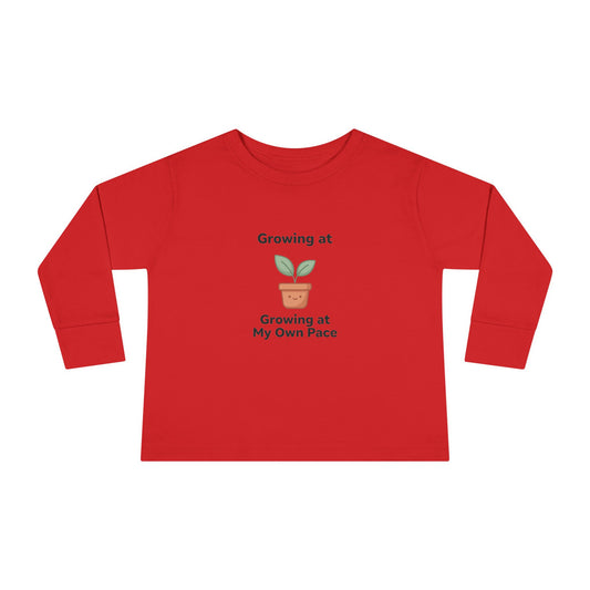 "Growing at My Own Pace" Toddler Long Sleeve Tee — Little Sprout Pot | Uplifted By Design™ Inspirational Kids Shirt