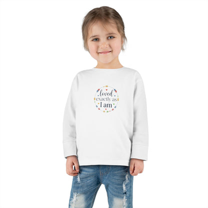 "Loved Exactly As I Am" Toddler Long Sleeve Tee — Puzzle Heart Wreath | Uplifted By Design™ Autism Acceptance & Sensory Pride Shirt