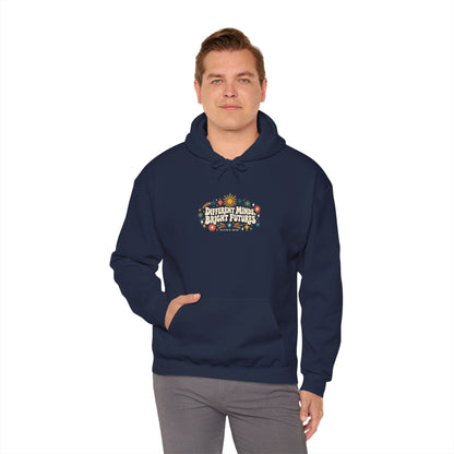 "Different Minds, Bright Futures" Unisex Hoodie — Colorful Star Graphic | Uplifted By Design™ Autism Acceptance & Sensory Pride Hoodie