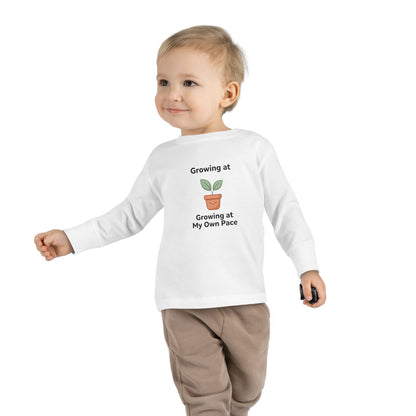 "Growing at My Own Pace" Toddler Long Sleeve Tee — Little Sprout Pot | Uplifted By Design™ Inspirational Kids Shirt