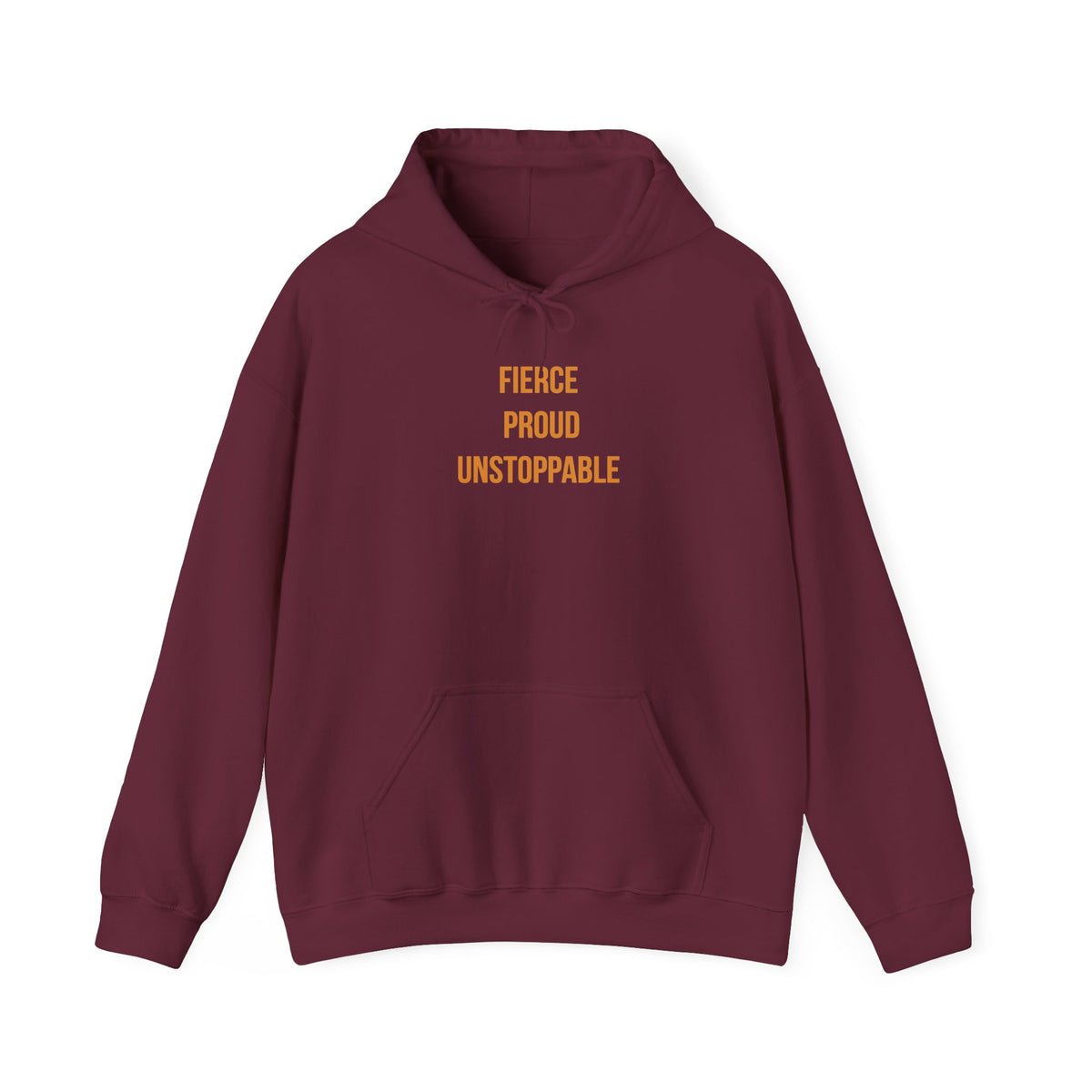 "Fierce, Proud, Unstoppable" Unisex Hoodie — Stacked Gold Lettering | Uplifted By Design™ Cerebral Palsy & Adaptive Movement Hoodie