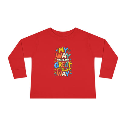 "My Way Is a Great Way" Toddler Long Sleeve Tee — Colorful Positive Quote | Uplifted By Design™ Cerebral Palsy & Disability Pride Shirt
