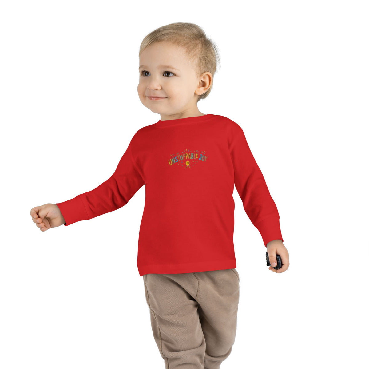 "Unstoppable Joy" Toddler Long Sleeve Tee — Sunny Doodle Lettering | Uplifted By Design™ Cerebral Palsy & Adaptive Movement Shirt
