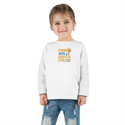 "Strong With Every Step" Toddler Long Sleeve Tee — Sunshine Design | Uplifted By Design™ Cerebral Palsy & Adaptive Movement Shirt