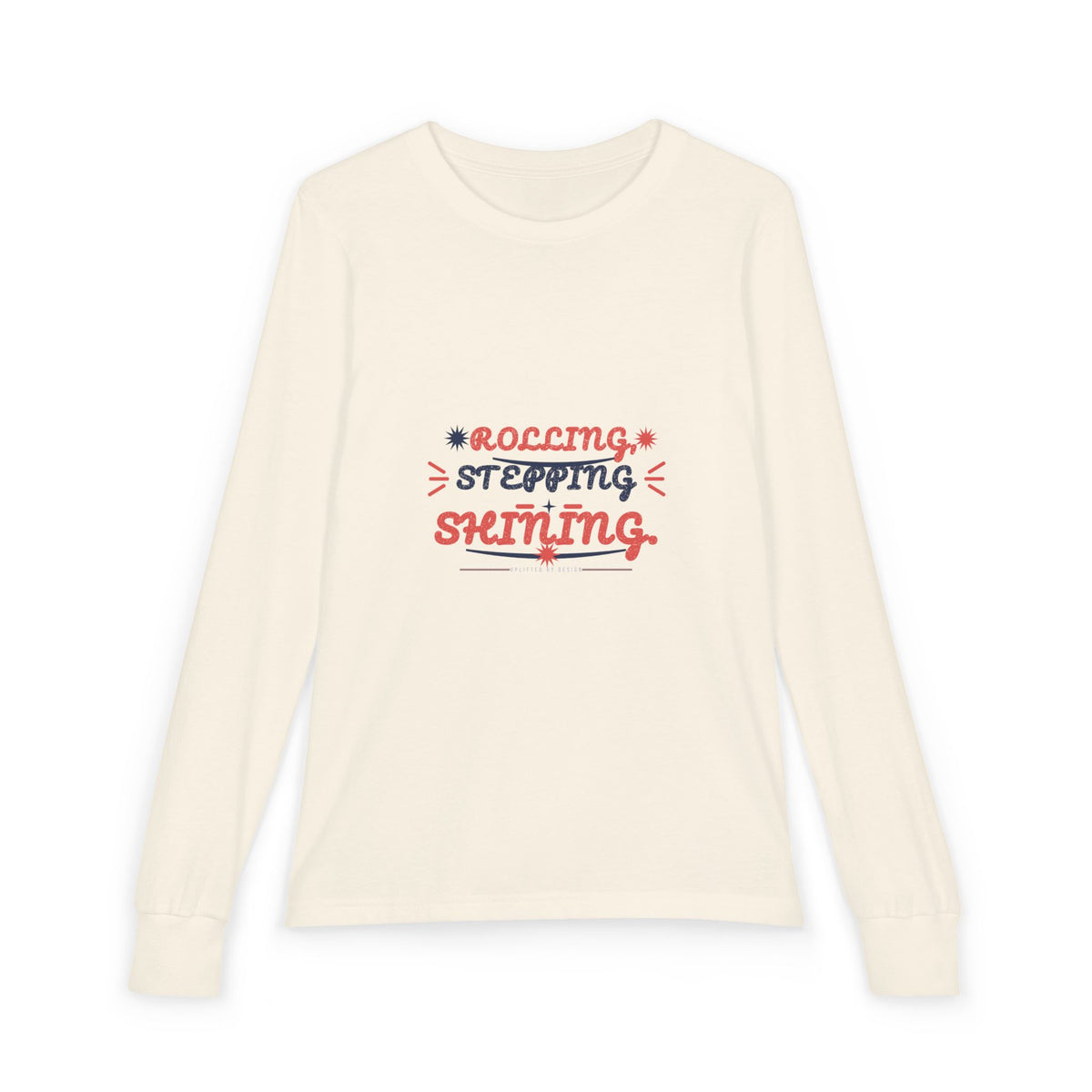 "Rolling, Stepping, Shining" Youth Long Sleeve Tee — Hand-Lettered Lockup | Uplifted By Design™ Cerebral Palsy & Disability Pride Shirt