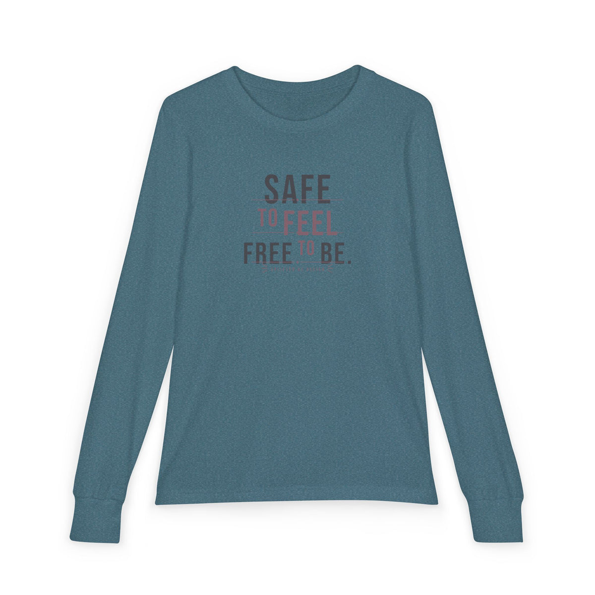 "Safe to Feel, Free to Be" Youth Long Sleeve Tee — Minimal Stacked Type | Uplifted By Design™ Autism Acceptance & Sensory Pride Shirt