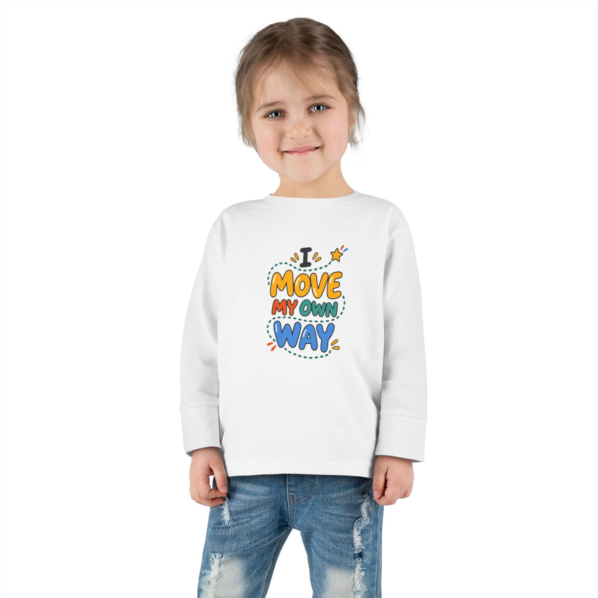 "I Move My Own Way" Toddler Long Sleeve Tee — Bold Movement Quote | Uplifted By Design™ Cerebral Palsy & Adaptive Movement Shirt