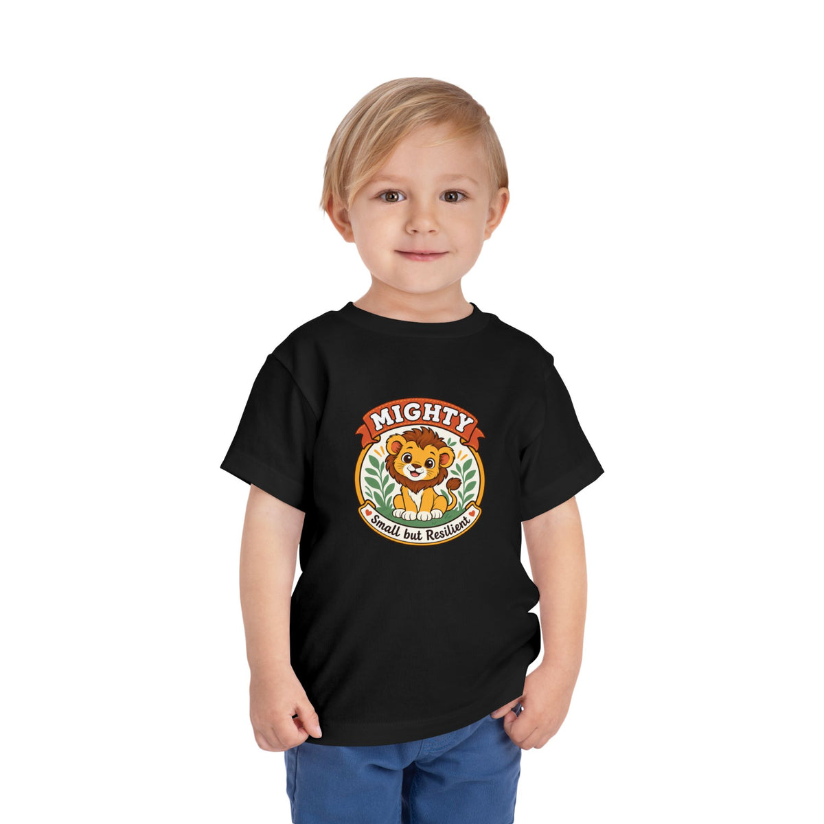 Mighty Lion Toddler Tee — "Mighty & Small but Resilient" Cute Kids T-Shirt