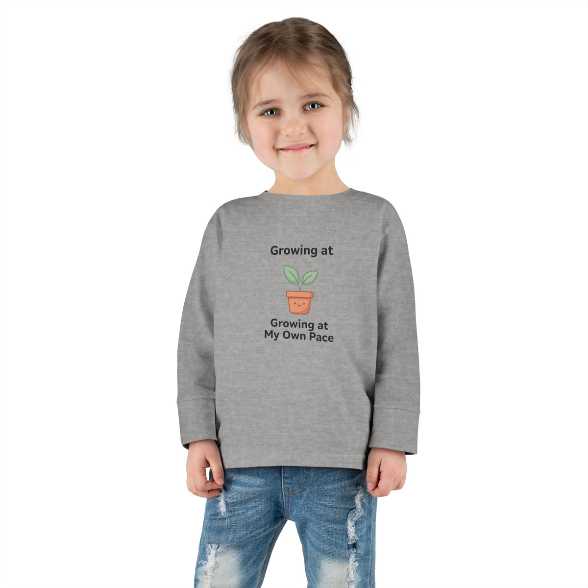 "Growing at My Own Pace" Toddler Long Sleeve Tee — Little Sprout Pot | Uplifted By Design™ Inspirational Kids Shirt