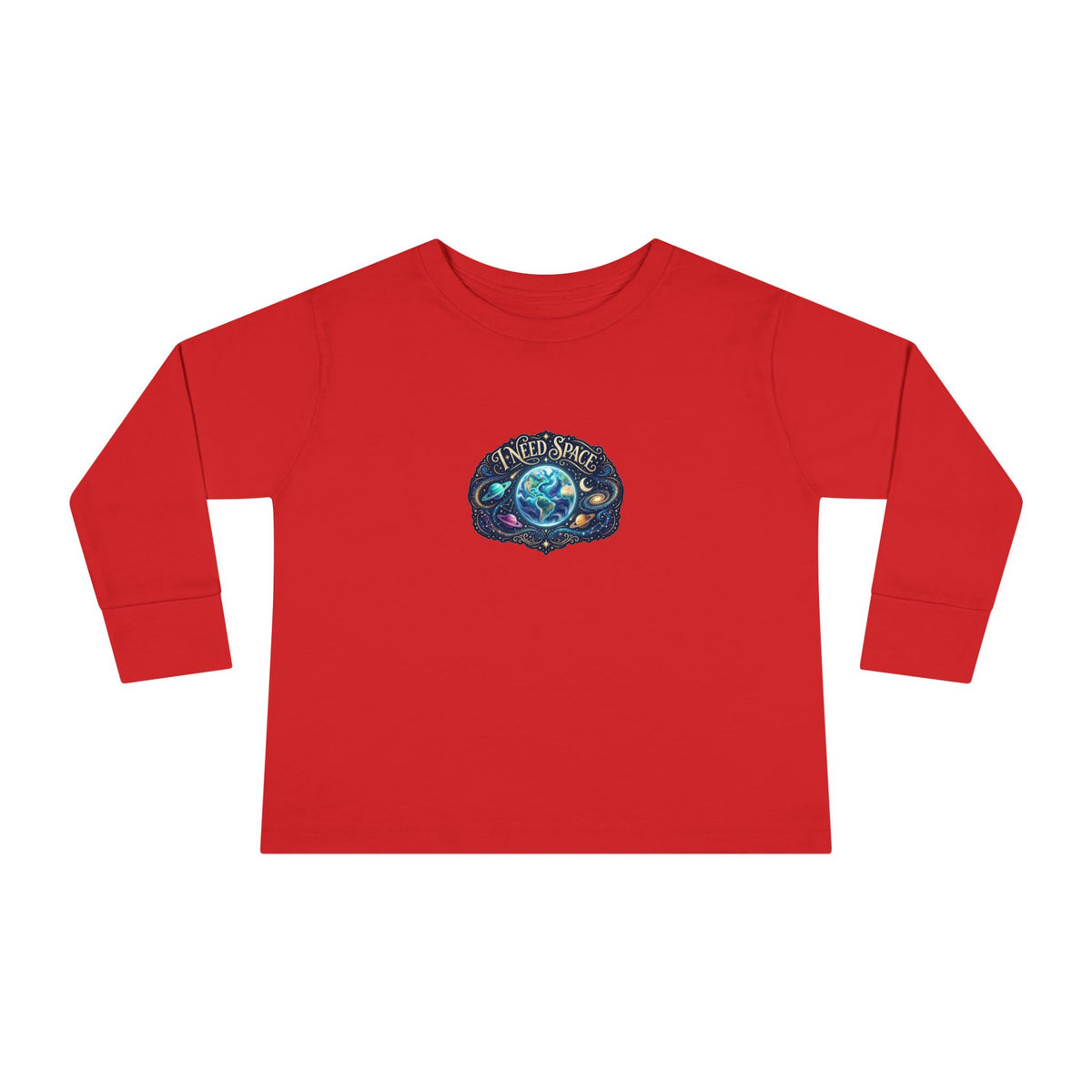 "I Need Space" Toddler Long Sleeve Tee — Cosmic Calm Planet | Uplifted By Design™ Autism Acceptance & Sensory Pride Shirt