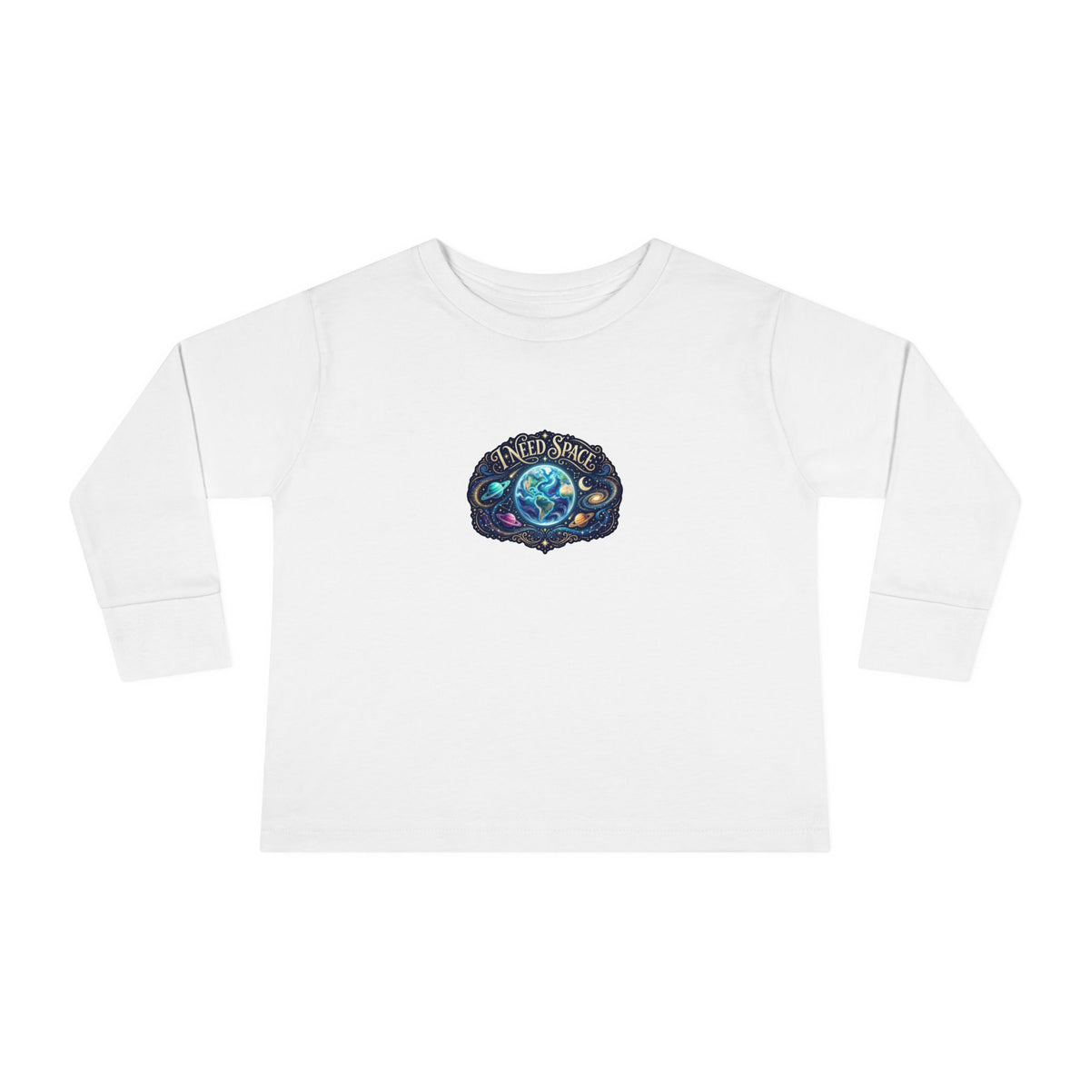 "I Need Space" Toddler Long Sleeve Tee — Cosmic Calm Planet | Uplifted By Design™ Autism Acceptance & Sensory Pride Shirt