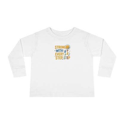 "Strong With Every Step" Toddler Long Sleeve Tee — Sunshine Design | Uplifted By Design™ Cerebral Palsy & Adaptive Movement Shirt