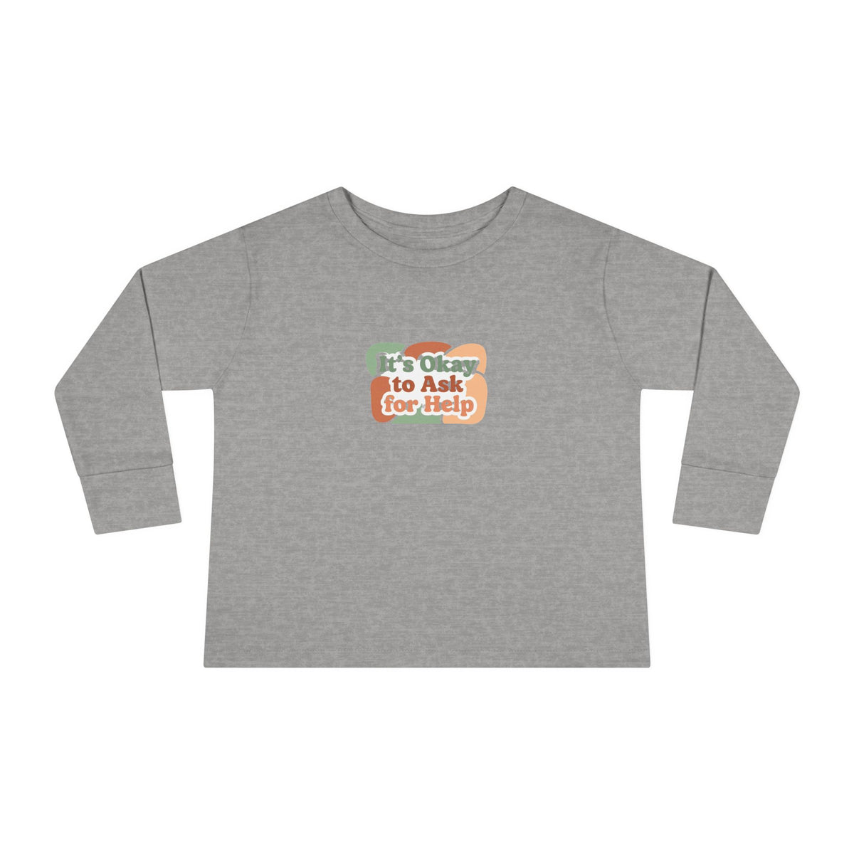 "It's Okay to Ask for Help" Toddler Long Sleeve Tee — Retro Layered Lettering | Uplifted By Design™ Inspirational Kids Shirt