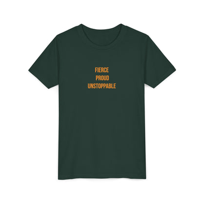 "Fierce Proud Unstoppable" Cerebral Palsy Awareness Youth Tee | Uplifted By Design