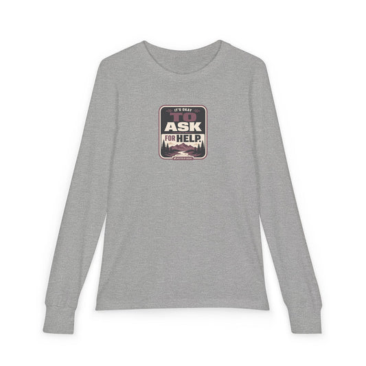 "It's Okay to Ask for Help" Youth Long Sleeve Tee — Outdoor Emblem | Uplifted By Design™ Inspirational Kids Shirt